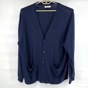 Good Threads Mens Size XXXL 100% Merino Wool Sweater Cardigan Blue Grandpa